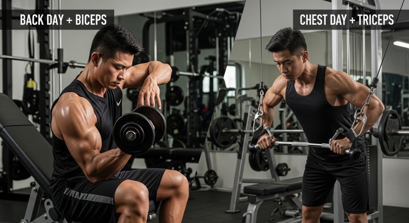 ジムでの「腕トレ」実践メニュー例（分割法への組み込み方）