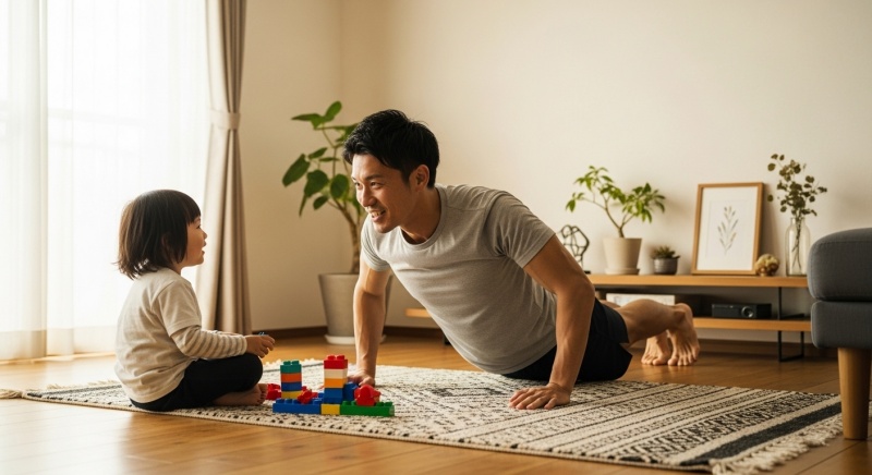 【体験談】ジム通いを諦めた3児のパパが、1日15分の腕立て伏せで「パパかっこいい」を取り戻した話